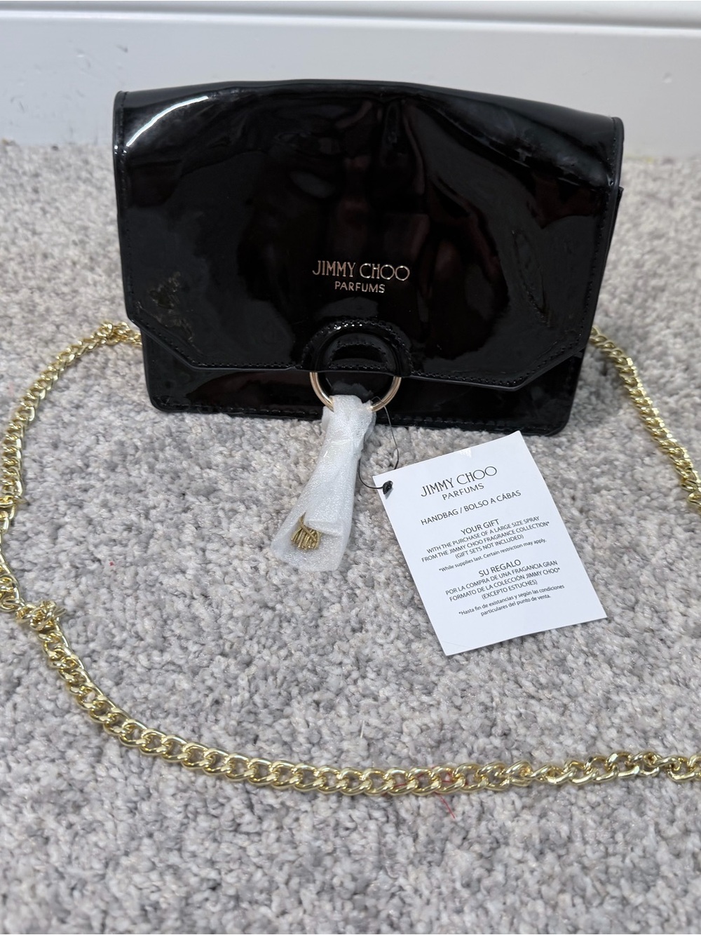 NWT Jimmy Choo Parfums Black Patent Crossbody Chain Bag - Picture 4 of 5